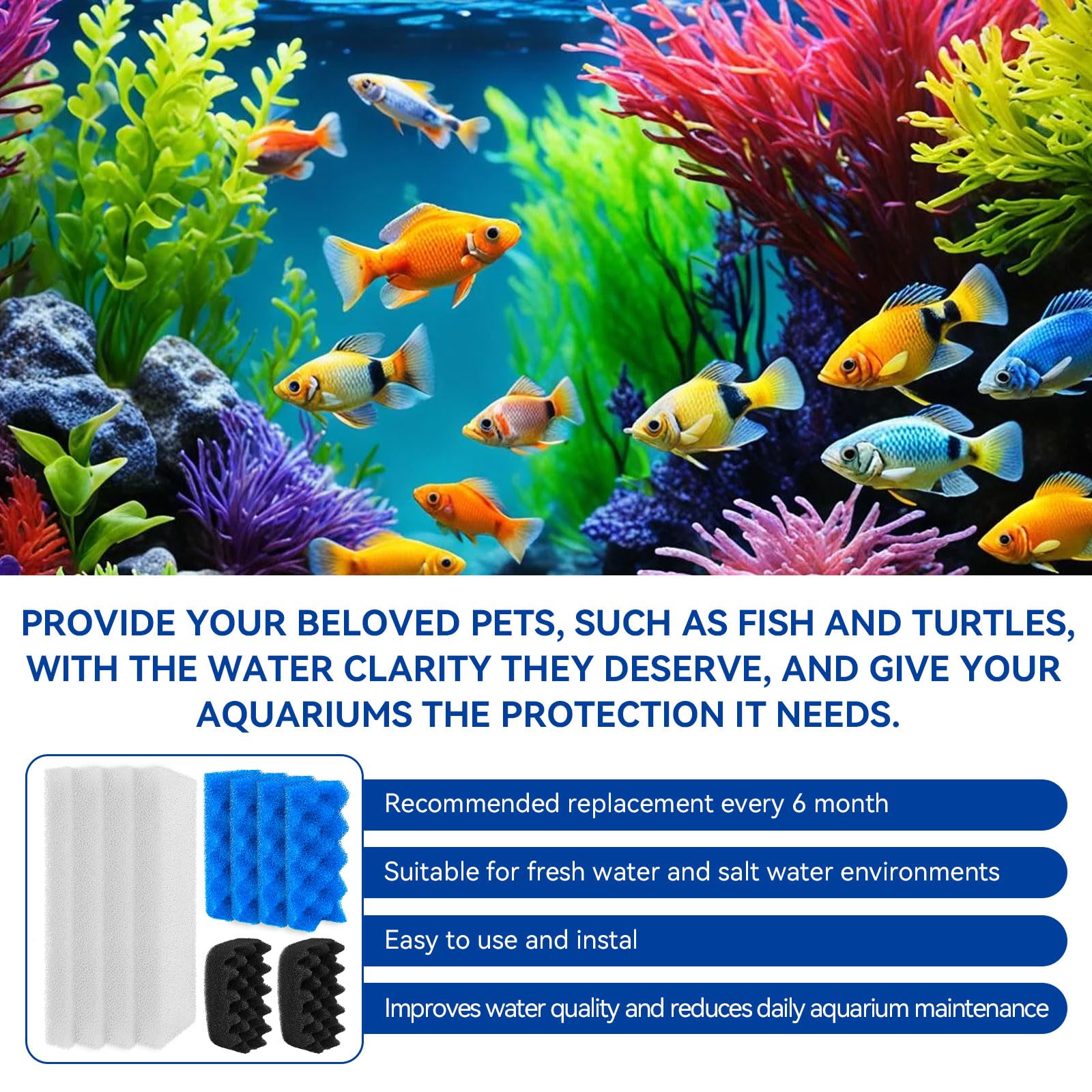 10 Pack Bio Schaum Kompatibel mit Fluval 206 & 207 Kanister Filter, Filterschwamm Ersatz Aquarium Filtermedien für Biologische Filtration, einschließlich Blau Weiß Schwarz Filtermedien Ersatzset