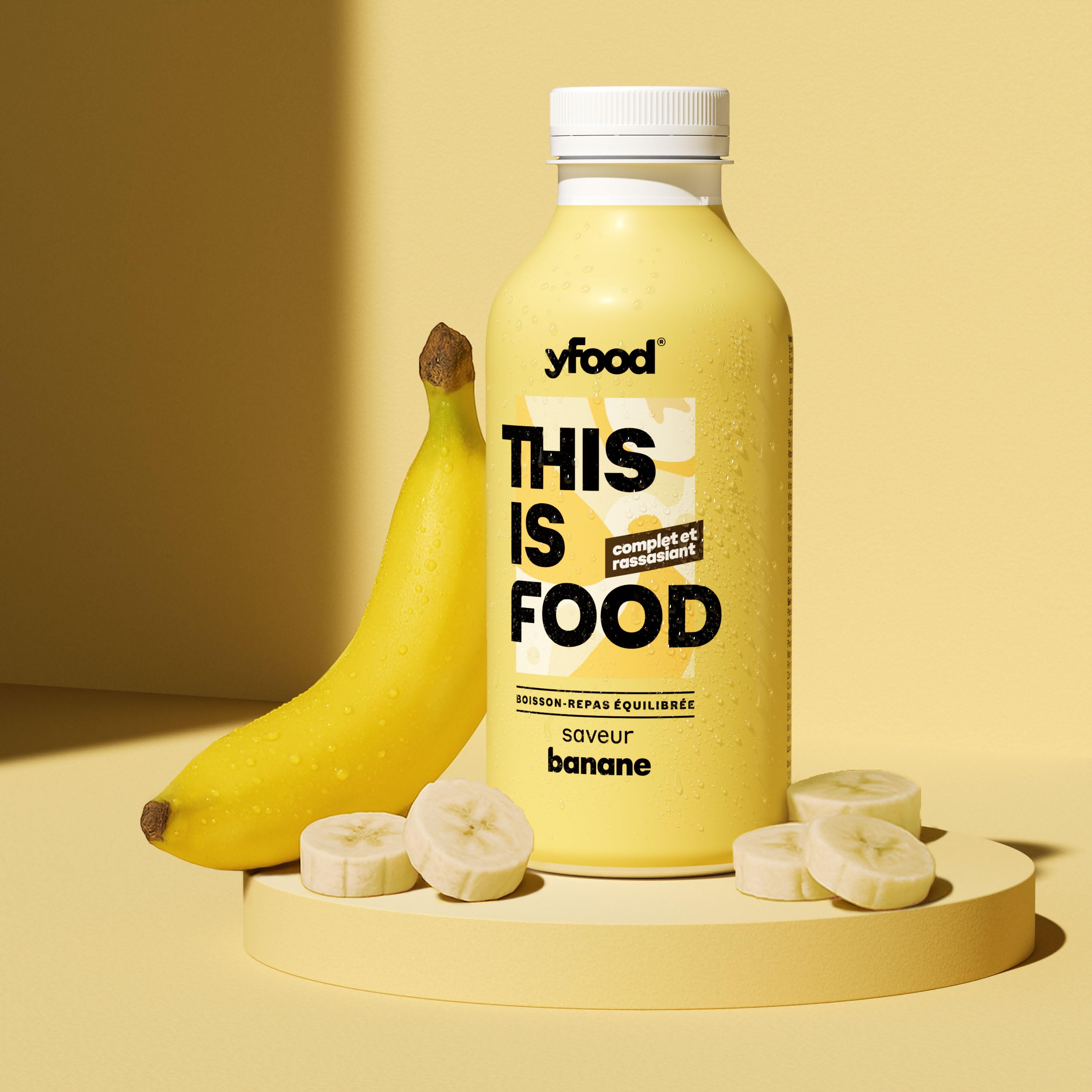 yfood repas prêt à boire, THIS IS FOOD, substitut de repas, 30 g de protéines, 26 vitamines et minéraux (12 x 500 ml) (Happy Banana)