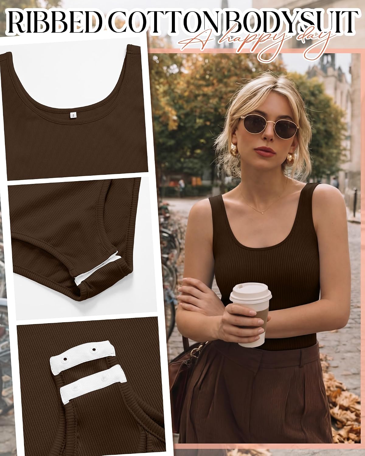 3 Pack Women's Ballet Tank Leotards Ribbed Cotton Scoop Neck Dancewear Sleeveless Adult Gymnastics Bodysuit (Cream, Apricot, Coffee,X-Large)