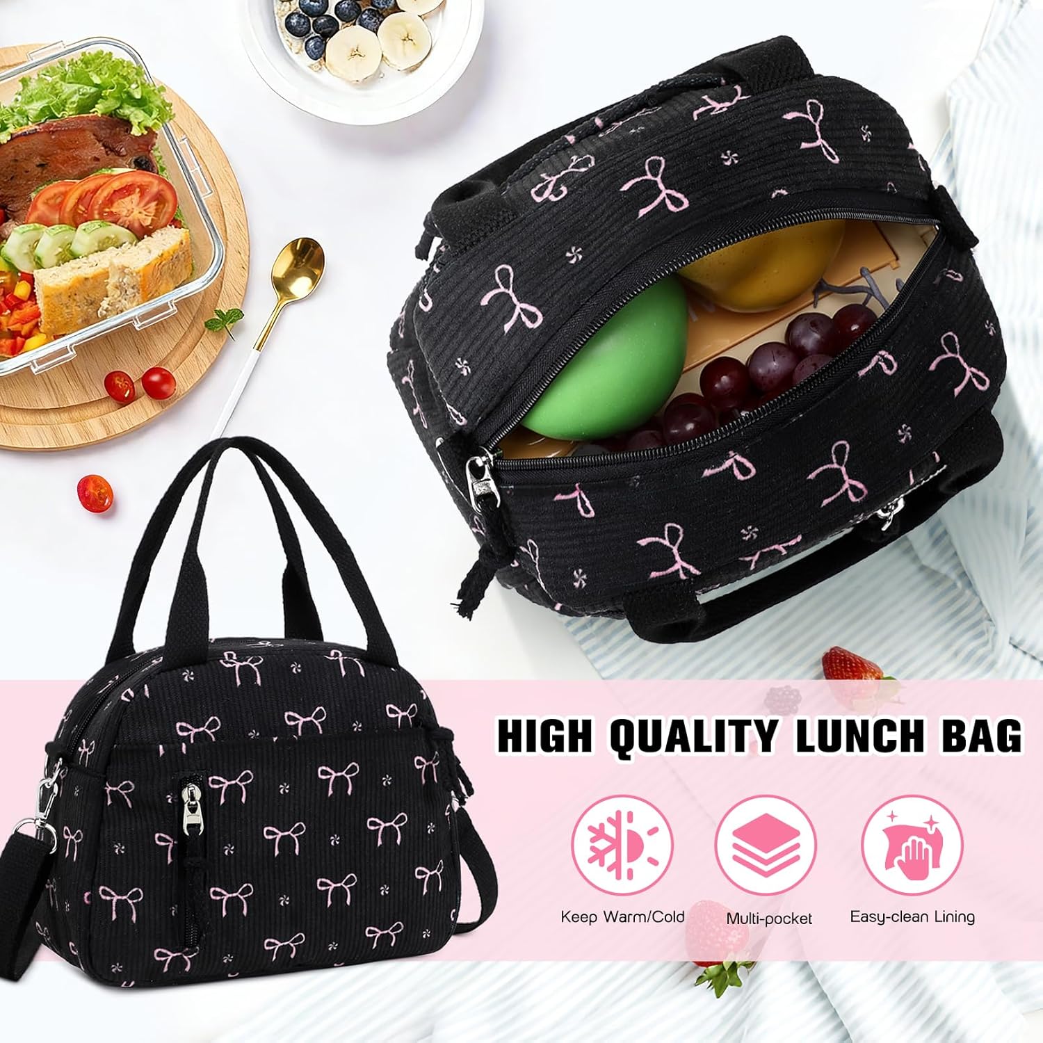 Bevalsa Backpack for Gilrs, 3PCS Corduroy Kids Backpack Set with Lunch Box & Pencil Pouch, Bookbag Daypack Laptop Bag for Women Teens Elementary Middle High School - Image 6