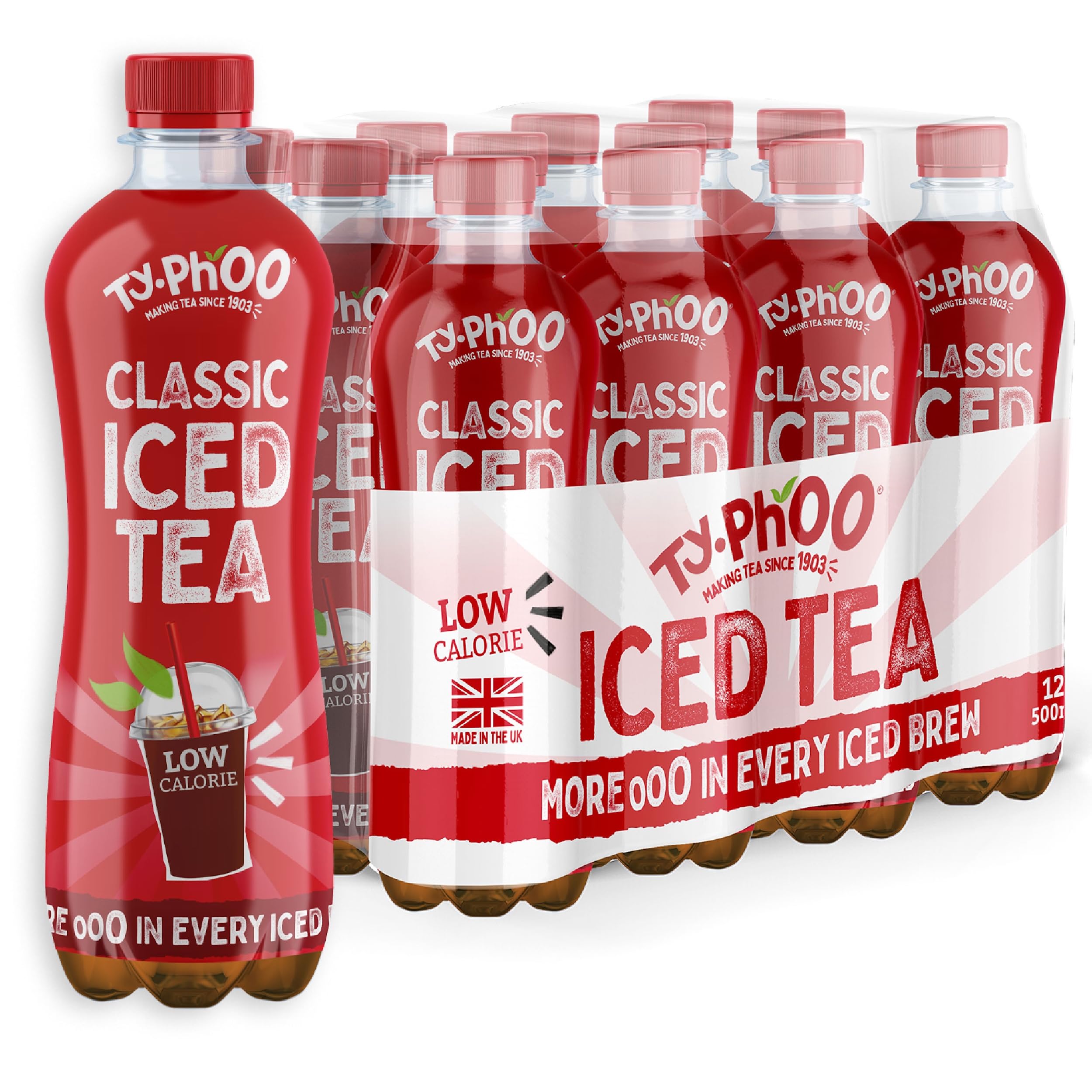 Typhoo • Iced Tea • Classic Flavour • 500ml x 12 • Ready-to-Drink Ice Tea • Lightly Sweetened • Made with Northumbrian Spring Water in the UK • Low Calorie