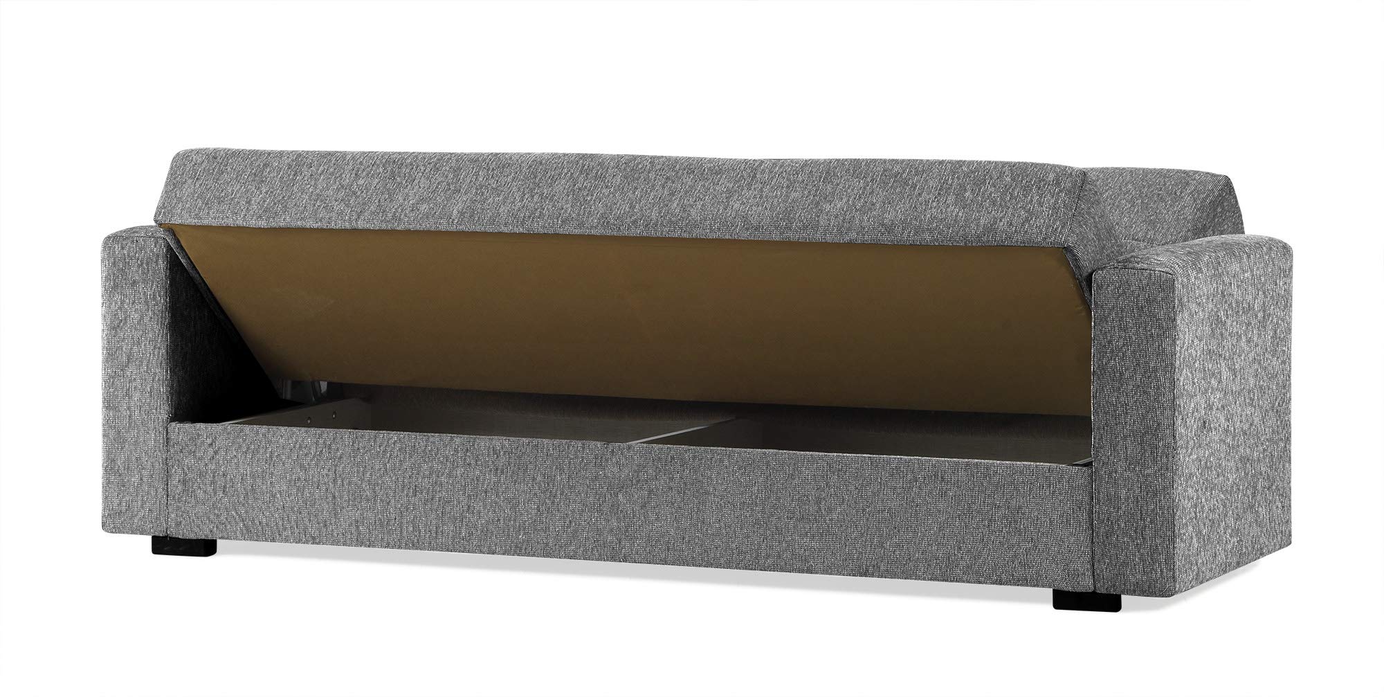 Arredo Stock Divano letto in tessuto grigio con cassettone contenitore e cuscini (3 posti)