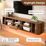 GDFStudio 68.9" Floating Wall Mount TV Stand, Modern Walnut Wood Media Console with Hidden Drawer, Open Shelves & Cable Management, Space-Saving TV Cabinet for Living Room