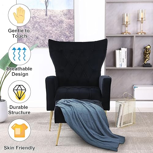 Miniatura 5 de ODUWA Silla decorativa de peluche con otomana, moderno sofá con reposabrazos y respaldo, juego de sillón y reposapiés con botones, sillón individual