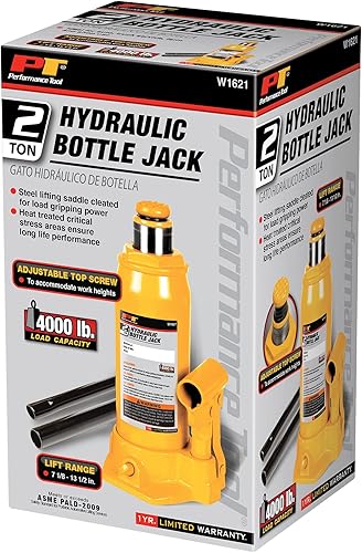 Miniatura 5 de Performance Tool W1621 - Gato hidráulico de 2 toneladas (4,000 libras) Gato hidráulico de botella resistente, color amarillo