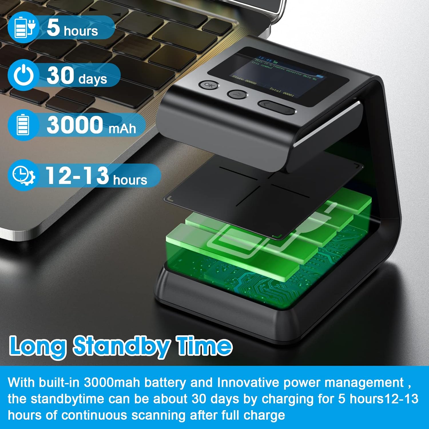 symcode 2D QR Wireless Hands-Free Omnidirectional Desktop Barcode Scanner, with Screen Display and Large Capacity Batteries, Compatible with Bluetooth & 2.4GHz Wireless, for Airport, Supermarket