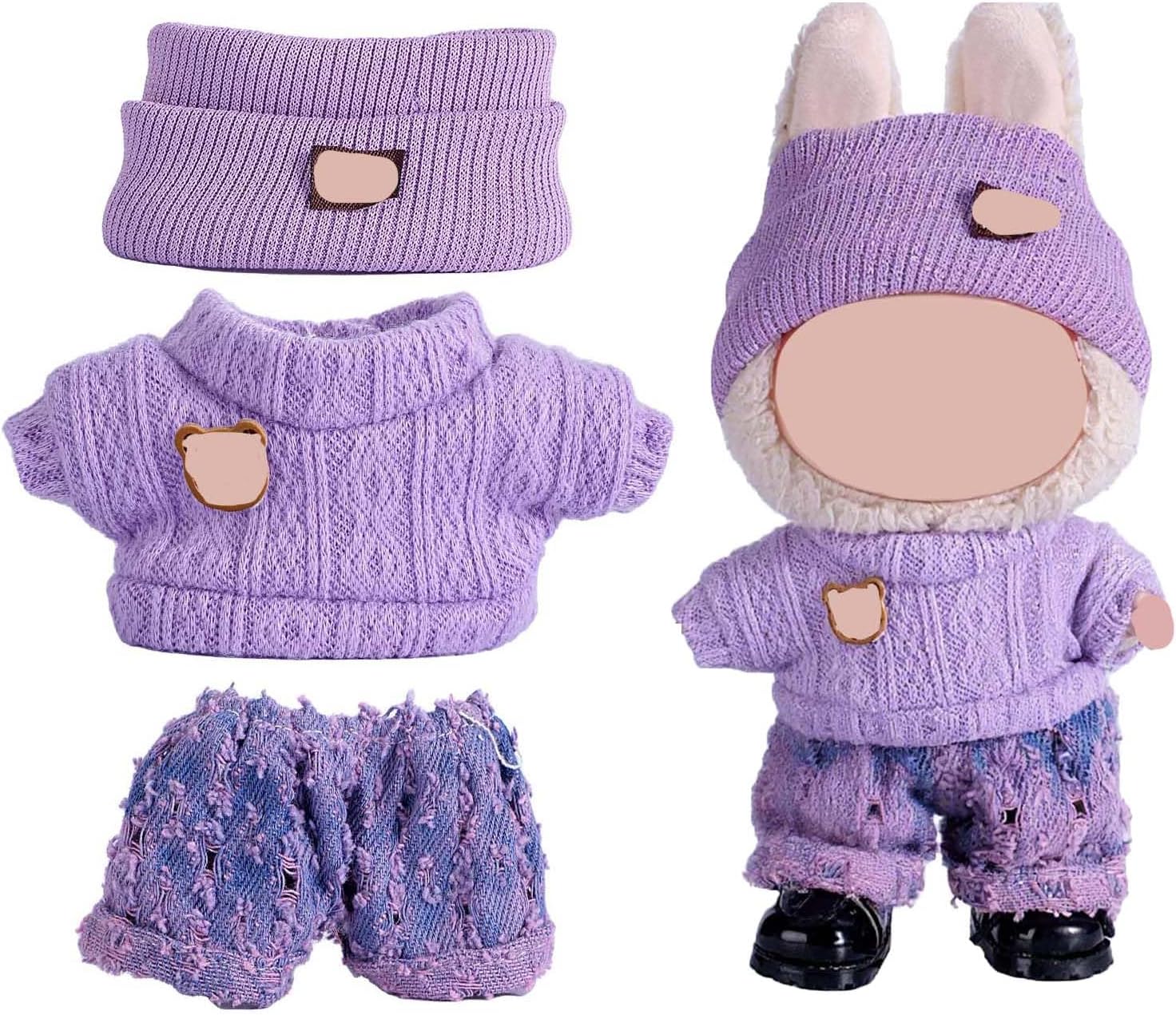 Doll Clothes Set for 17cm Dolls, Valentine's Day Outfit for 6.7 Inch Doll,3 Piece Cute Fall Outfit with Hat, Sweater and Pants, Adorable Dolls Clothes Accessories (No Doll)