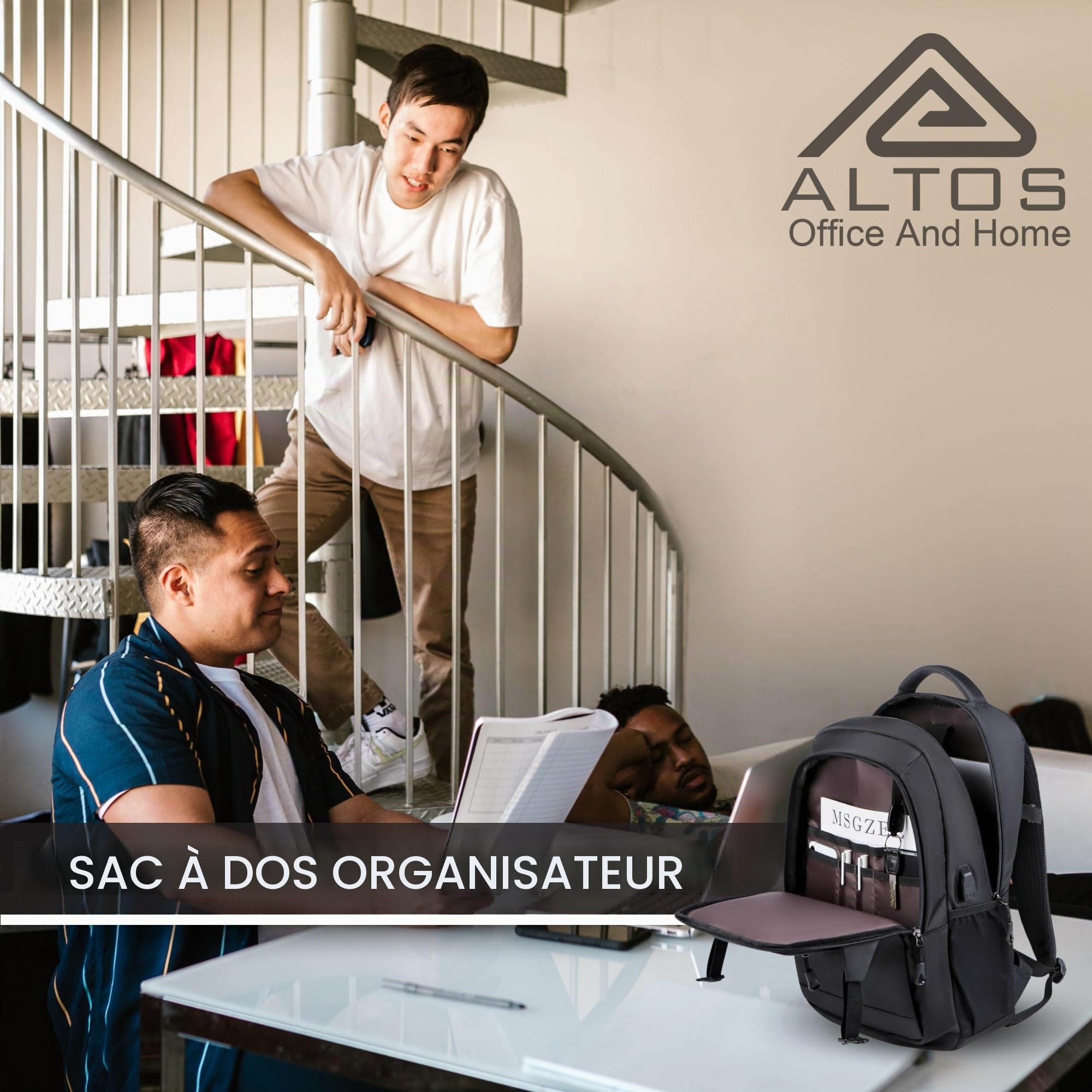ALTOS OFFICE AND HOME Sac à dos pour ordinateur portable, voyage d'affaires et d'étude, port USB, ordinateur portable jusqu'à 15,6", noir, antivol, idéal pour la randonnée, imperméable, résistant aux