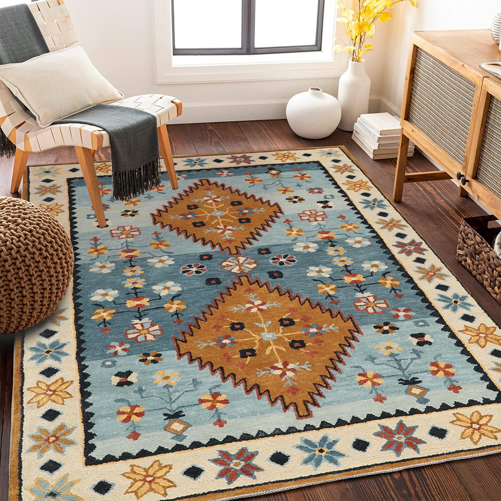 Tapis de cuisine lavable et antidérapant bleu pour repas sans tache