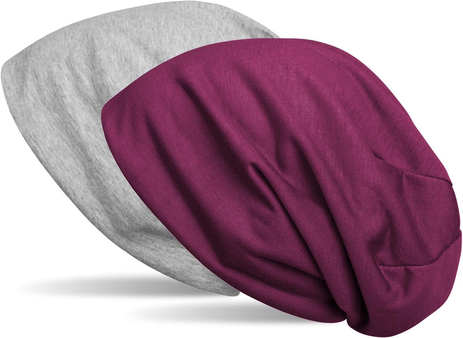 Stylebreaker Women's Grey Flecked / Violet Beanie Reversible Cap In Plain Colours, Slouch Cap, Light And Soft, Longbeanie, Unisex 04024115, Colour:grey Flecked/Violet
