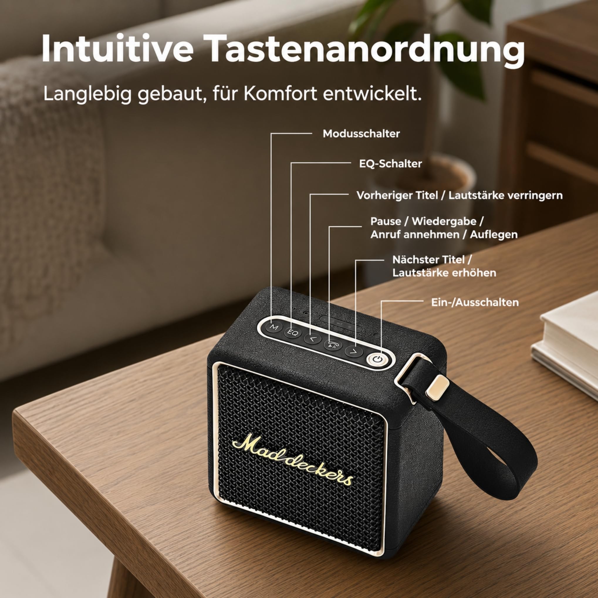 MG II Bluetooth Lautsprecher, 24W RMS Dauerleistung, Bluetooth 6.0, DSP Klang, IP67 Wasserdicht & Staubdicht, 17H+ Akku, RGB Licht, TWS Stereo, 3 EQ-Modi, Type-C Laden, AUX/TF/USB, Schwarz & Messing