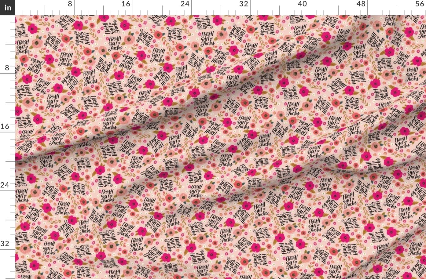 Spoonflower Fabric - Pretty Fresh Out Pink Flowers Floral Girly Pretty Rose Daisy Swear Printed on Denim Fabric by the Yard - Bottomweight Apparel Home Decor Upholstery