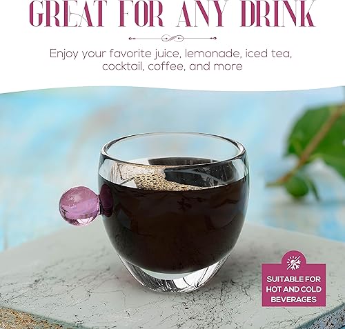 Miniatura 5 de elle decor Tazas de café de vidrio de doble pared con mango de color, juego de 2, tazas de vidrio de boca ancha de 9 onzas para oficina, bar, fiesta