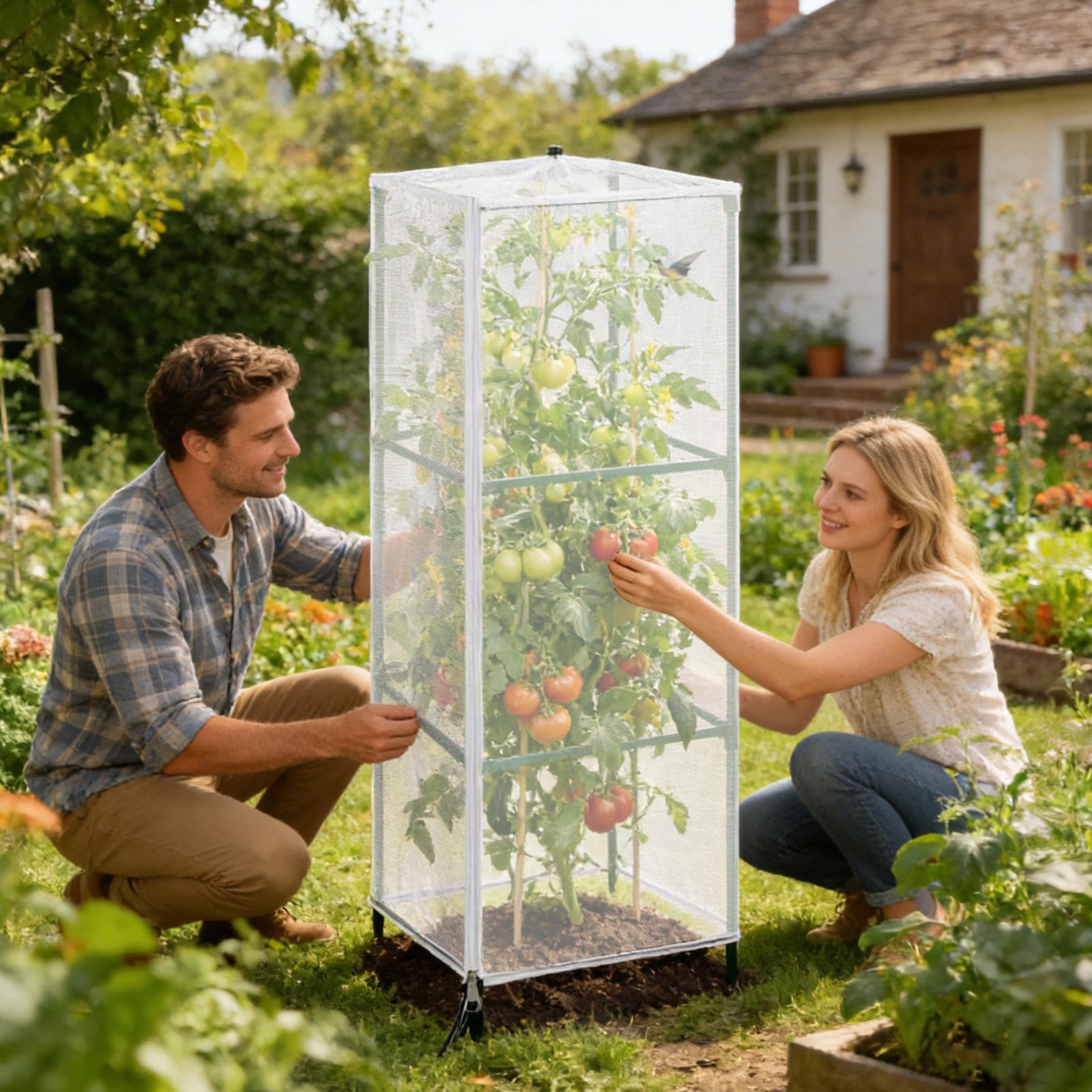 Protezione per piante, rete quadrata anti-moscerino, 150 x 45 cm, protezione per piante da giardino con cerniera e coulisse, per gatti, scoiattoli, , frutta, fiori, fragole, pomodori, balconi