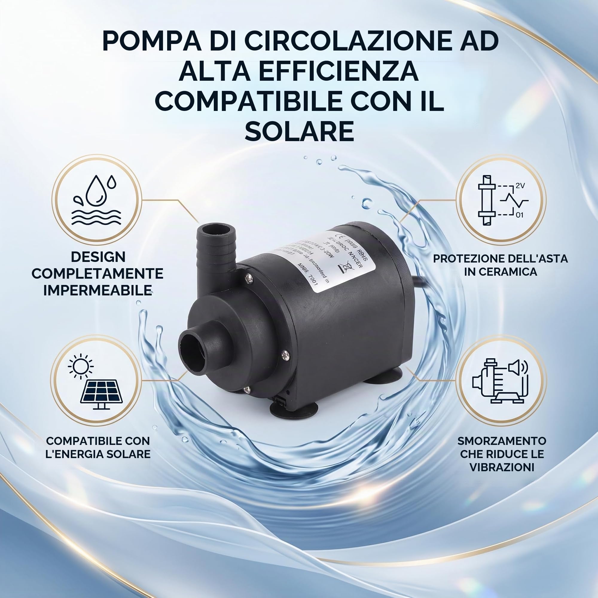 Pompa Idraulica per Acquario 1000L/h, Pompa Sommersa Senza Spazzole DC 24V, Pompa di Circolazione dell'Acqua per Acquari e Laghetti con Altezza di Sollevamento 7m