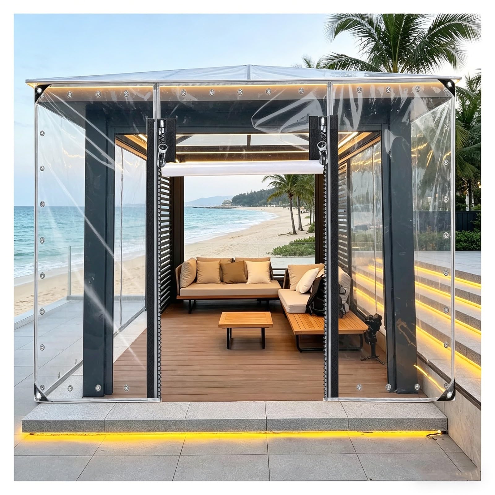 Clear tarps heavy duty waterproof，clear tarps with grommets，transparent tarpaulin waterproof with zipper door，outdoor patio cover，porch enclosure，patio enclosure(H2.9xW5m/H9.5xW16.4ft)