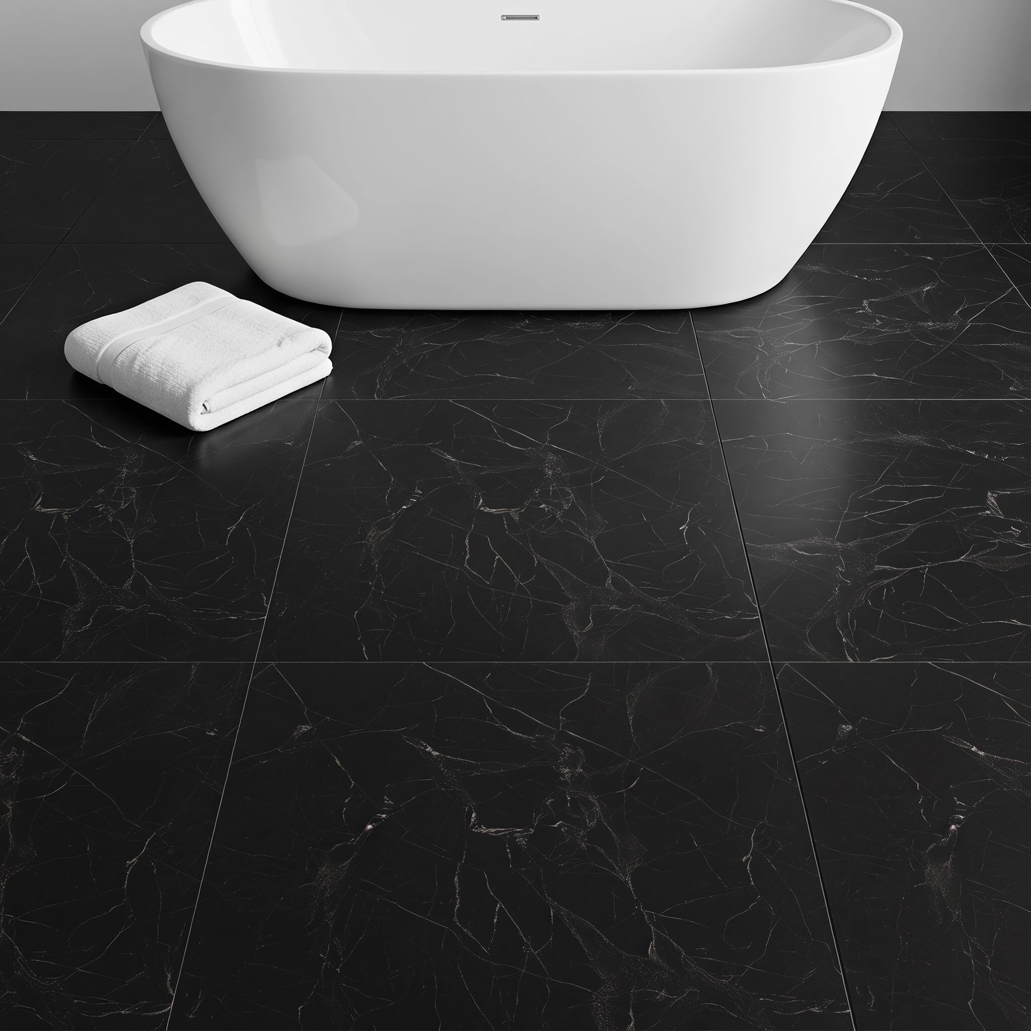 Veemoon 20 Pezzi Piastrelle Adesive in Pvc Effetto Marmo Nero 30x30 Cm Spessore 1,5mm Impermeabili e Resistenti per Pavimenti, per Ingressi e Lavanderie, Superficie Rinforzata