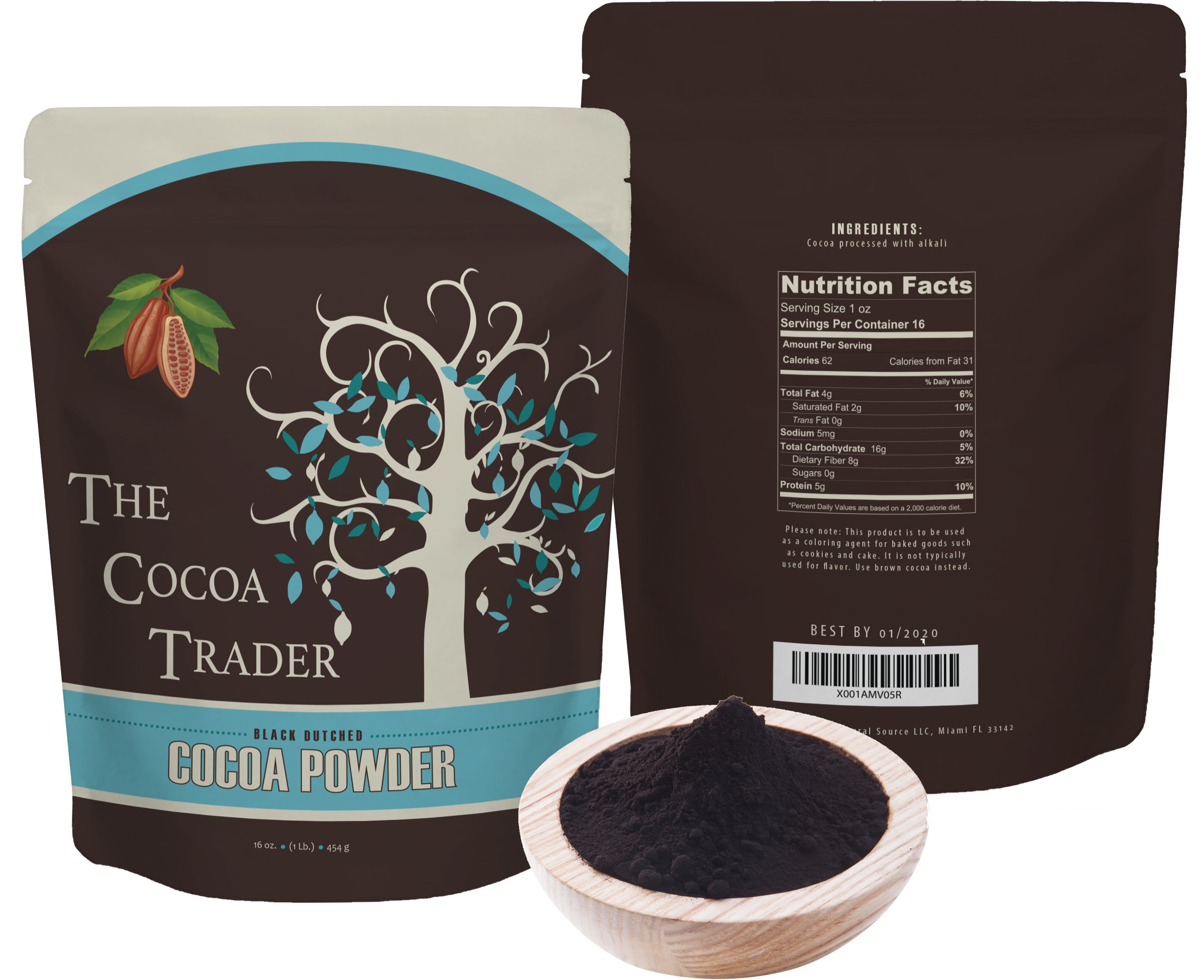The Cocoa Trader Dutch Processed Black Cocoa Powder All Natural Alkalized Unsweetened Cocoa With Smooth Mellow Flavor Use In Baked Goods Coffee Smoothies And Shakes 1 Lb Buy Online