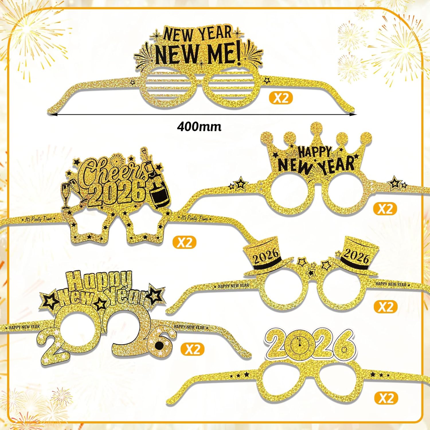 HOWAF 24 Pack Happy New Year Glasses Gold Glitter 2026 Glasses New Years Eve Party Supplies Photo Props for Happy News Year Decorations NYE Party Favors Accessories - Image 3