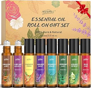 Essential Oils Roll On Set for Women 8pcs Essential Oil Roller for Skin Christmas Birthday Thanksgiving Mother's Day Gifts Lavender Frankincense Peppermint Bergamot Lemongrass Cinnamon Rose Clary Sage