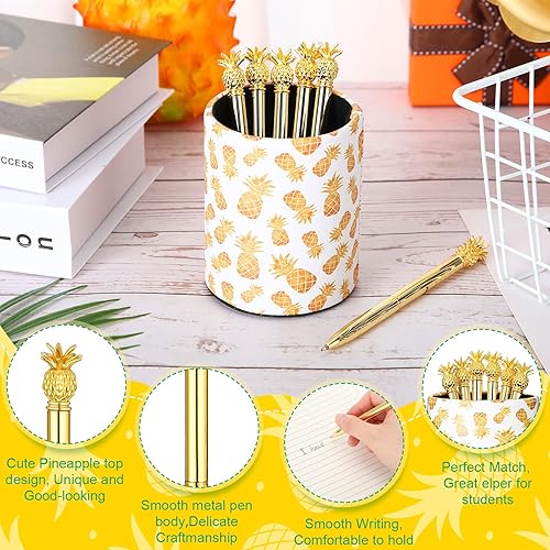 Miniatura 3 de Soporte para bolígrafo de piña con 6 bolígrafos en forma de piña, regalo de bolígrafo negro de tinta de gel de 0.020 in para vasos de lápices para