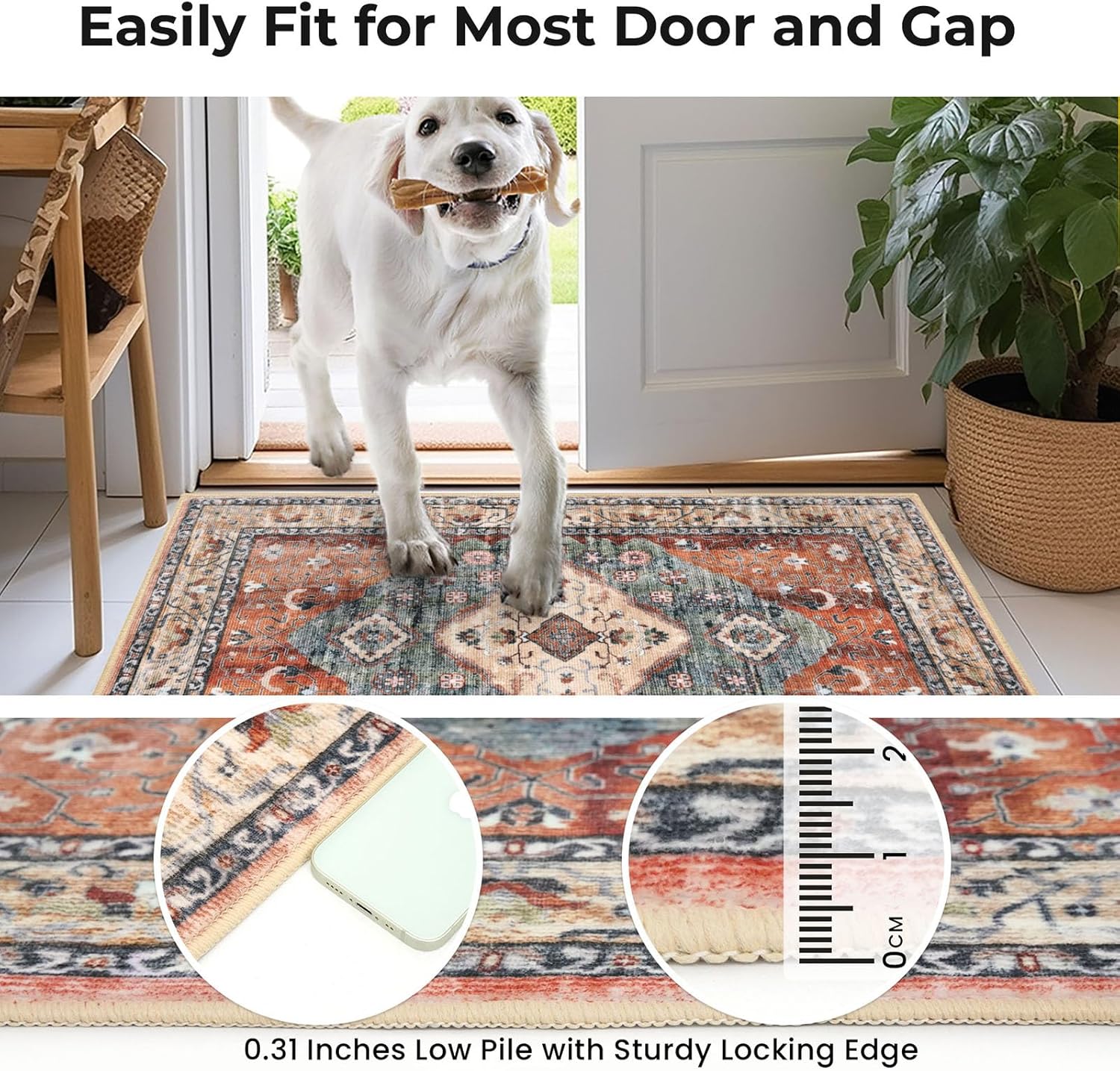 KOZYFLY Small Area Rug 2x3 Ft Rugs for Entryway Washable Boho Entry Rug Non Slip Door Mat Indoor Entrance Rust/Orange/Blue Printed Faux Wool Vintage Printed Kitchen Rug Throw Rugs for Entrance Kitchen - Image 6