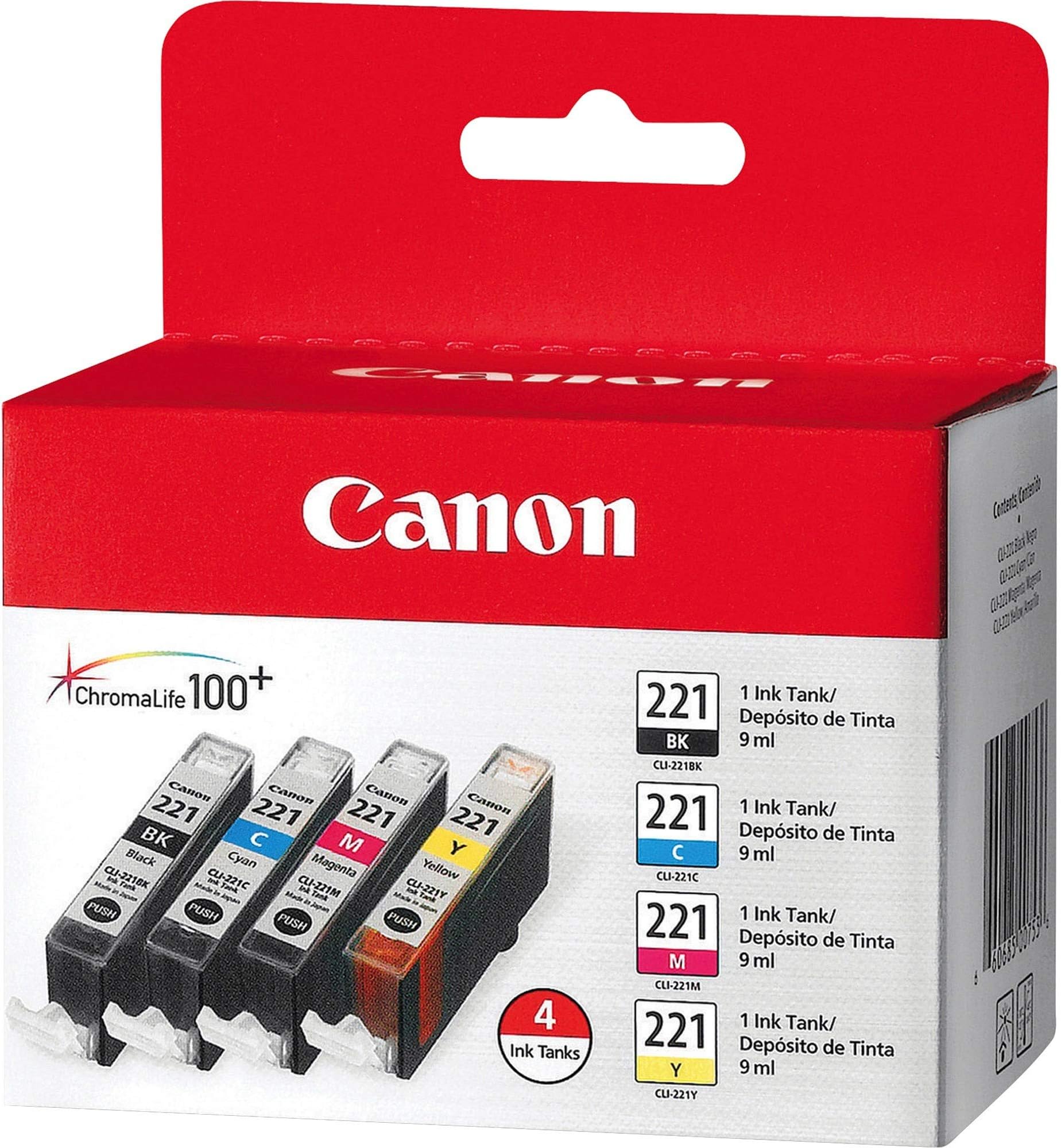 Canon CLI-221 Four Color Pack Compatible to MP980, MP560, MP620, MP640, MP990, MX860, MX870, iP4600, iP3600, iP4700