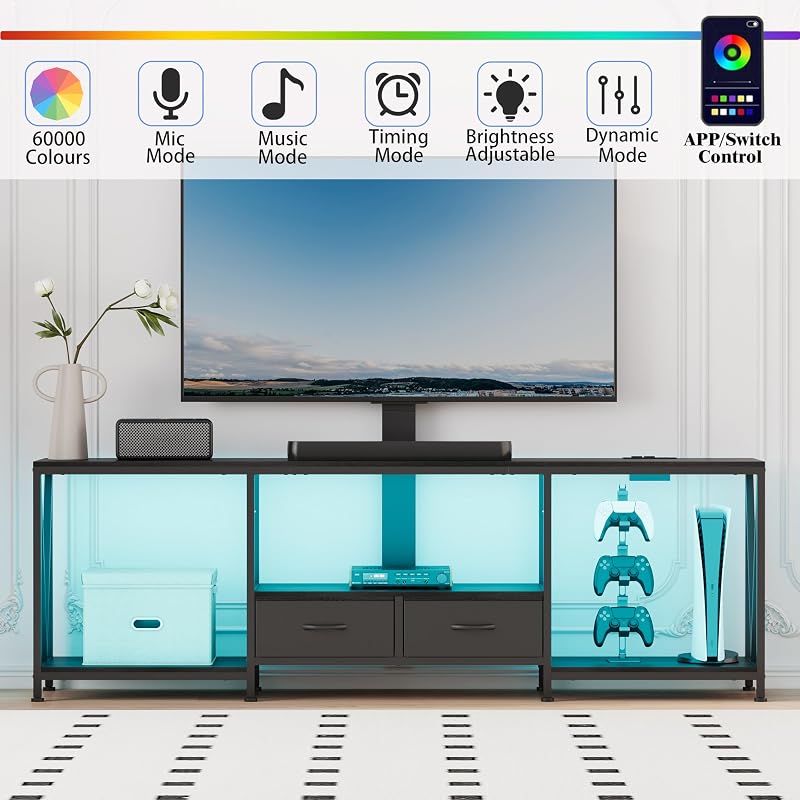 63" W TV Stand with Mount,LED & Charging Station for 55,65,75" TV image 3