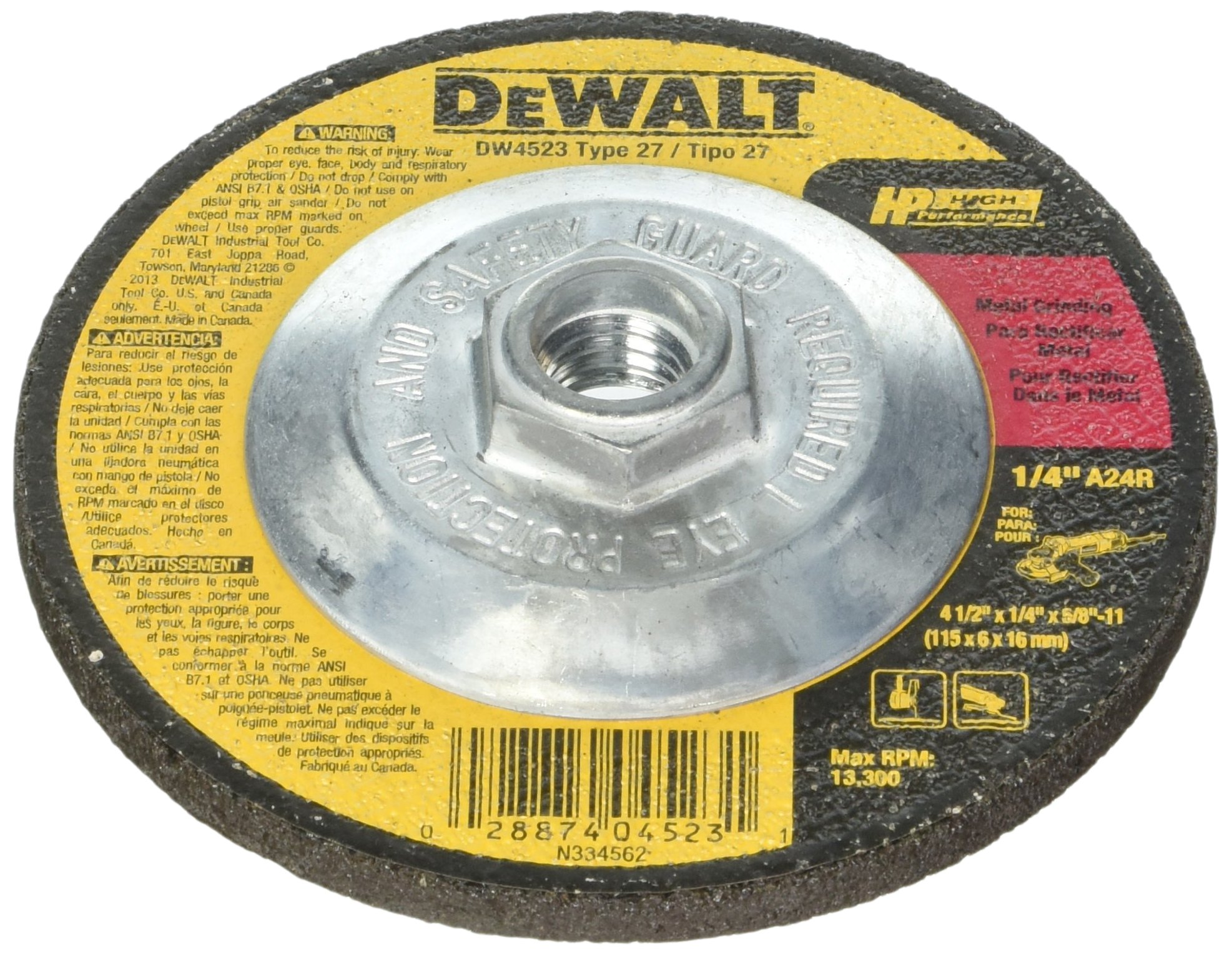 Dewalt DW4523 20 Pack 4-1/2-Inch by 1/4-Inch by 5/8-Inch General Purpose Metal Grinding Wheel