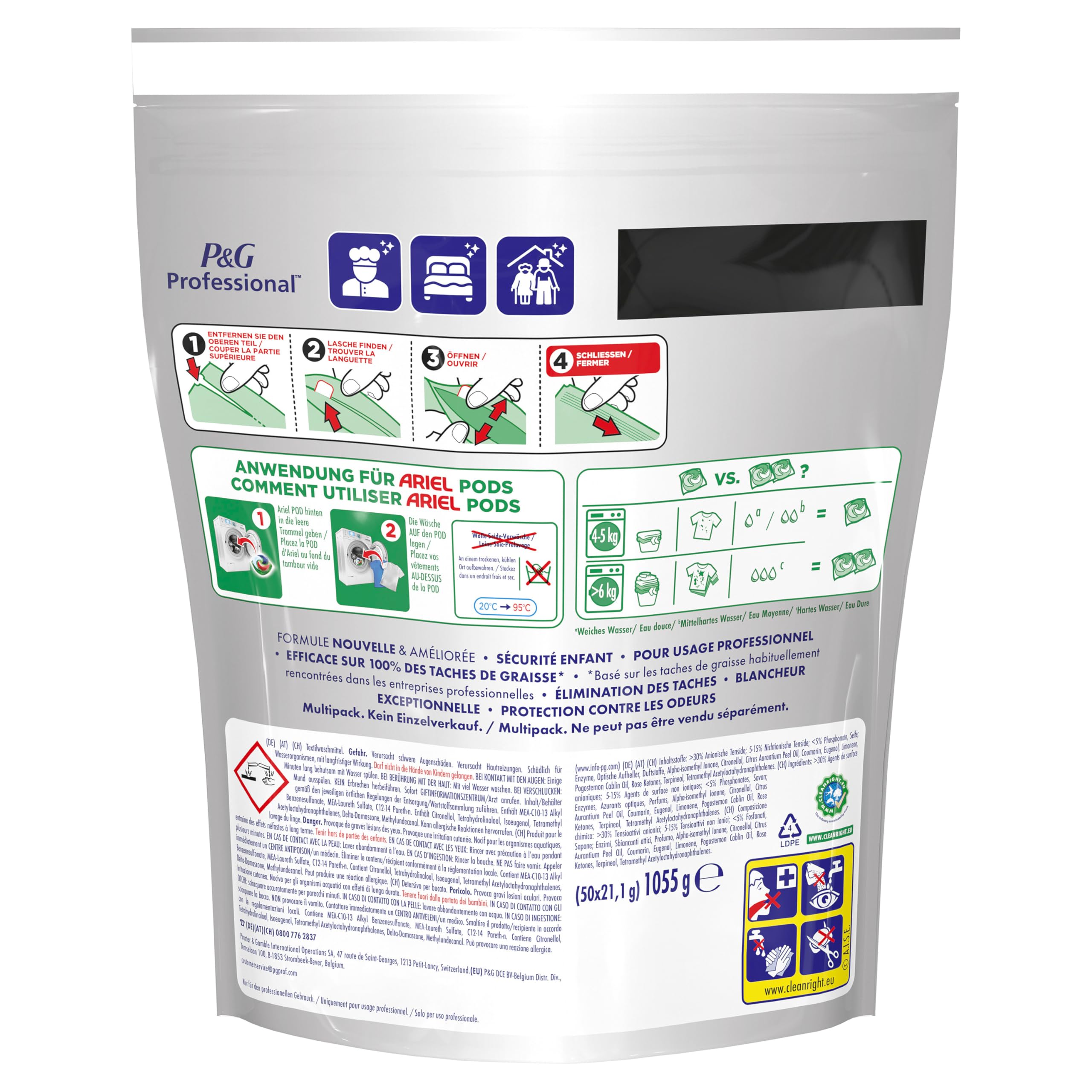 Ariel Professional All-in-1-Pods Waschkapseln Universal+, bekämpft alle Arten von Fettflecken, für den professionellen Gebrauch