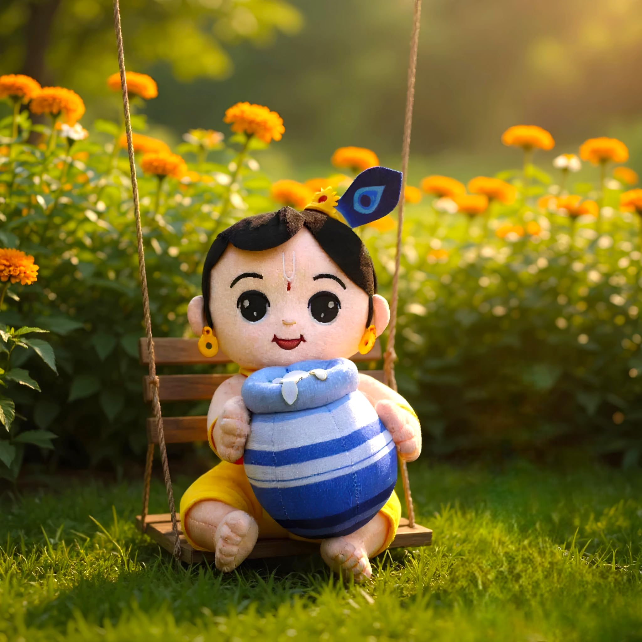 aurbo Mantra Chanting Soft Toy (25 Cm) Baby Krishna Musical Soft Toys | Medium Size Soft Plush Toy | God Toy with Info Booklet & Instruction | Best Gift for Infants, Kids, Babies 2