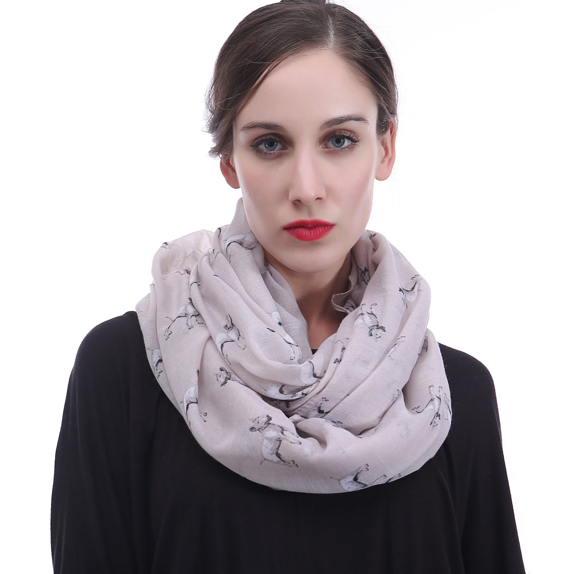 Lina & Lily Women's Beige Bull Terrier Dog Print Infinity Scarf Snood Lightweight (Beige)