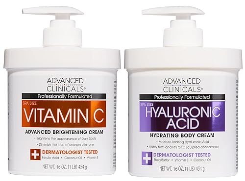 Miniatura 24 de Advanced Clinicals Crema corporal hidratante de ácido hialurónico + suero de ácido hialurónico 2 piezas para el cuidado de la piel | Suero facial y