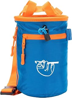 Old Blue Sticky Sloth Chalk Bag for Rock Climbing & Bouldering - Waterproof Gym Bag with 2 Zipper Pockets, Belt & Carabiner