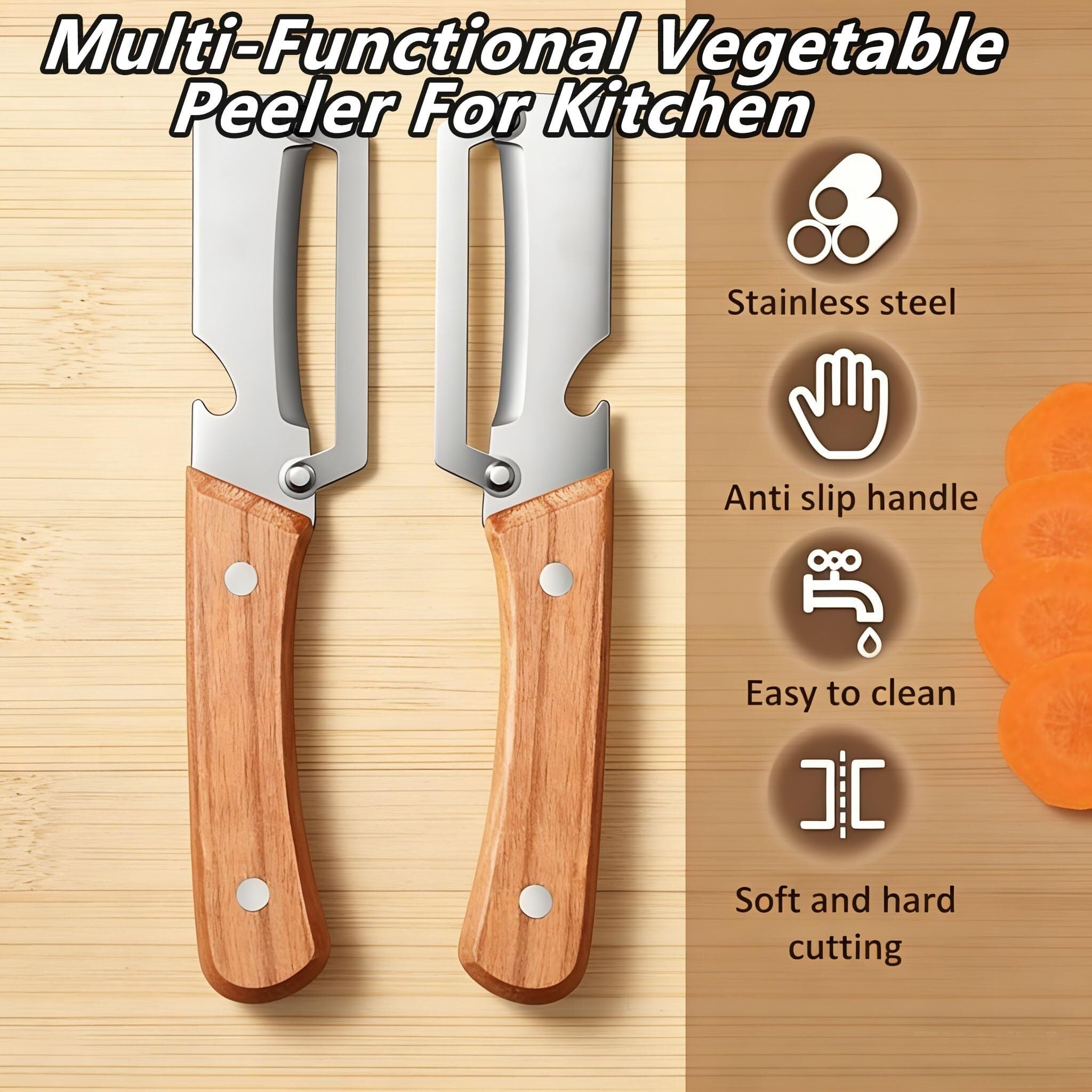 Schäler for die Küche, multifunktionaler Gemüseschäler mit scharfer Edelstahlklinge und Holzgriff, Julienne-Schäler for Kartoffeln, Kürbis, Karotten, Obst und Gemüse(5pc)