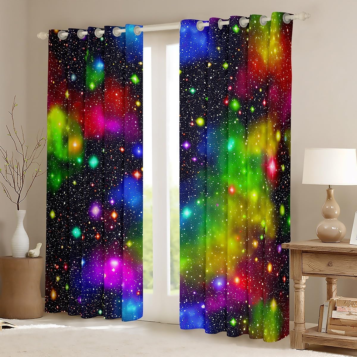 Feelyou Galaxy Curtains Colorful Rainbow Outer Space Curtain for Bedroom Nebula Universe Starry Sky Thermal Windows Drapes Colorful Star Home Decoration 42W x 84L Inches Set of 2 Panels