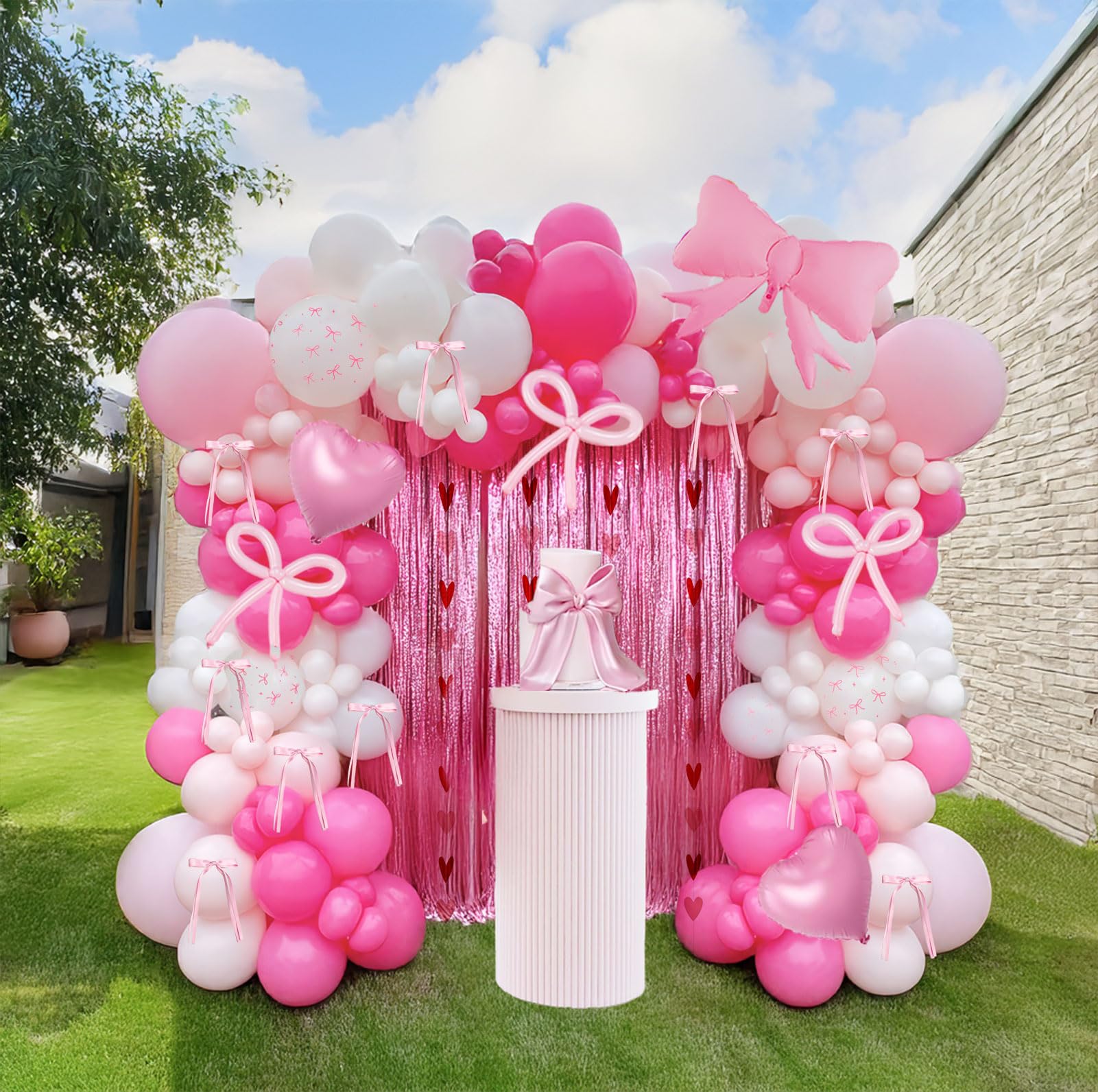 Coquette Birthday Decorations Decor 121Pcs Coquette Bow Pink and white Balloon Garland Arch Kit magenta Pastel Pink Balloons and Heart bow Mylar balloons for Girl Birthday Party Decorations