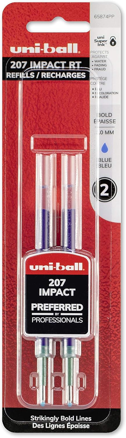 uni-ball 207 Impact Gel Pens Bold Point, 1.0mm, Blue, 12 Pack & 207 Impact RT Gel Pen Refills, Bold Point (1.0mm), Blue, 2 Count