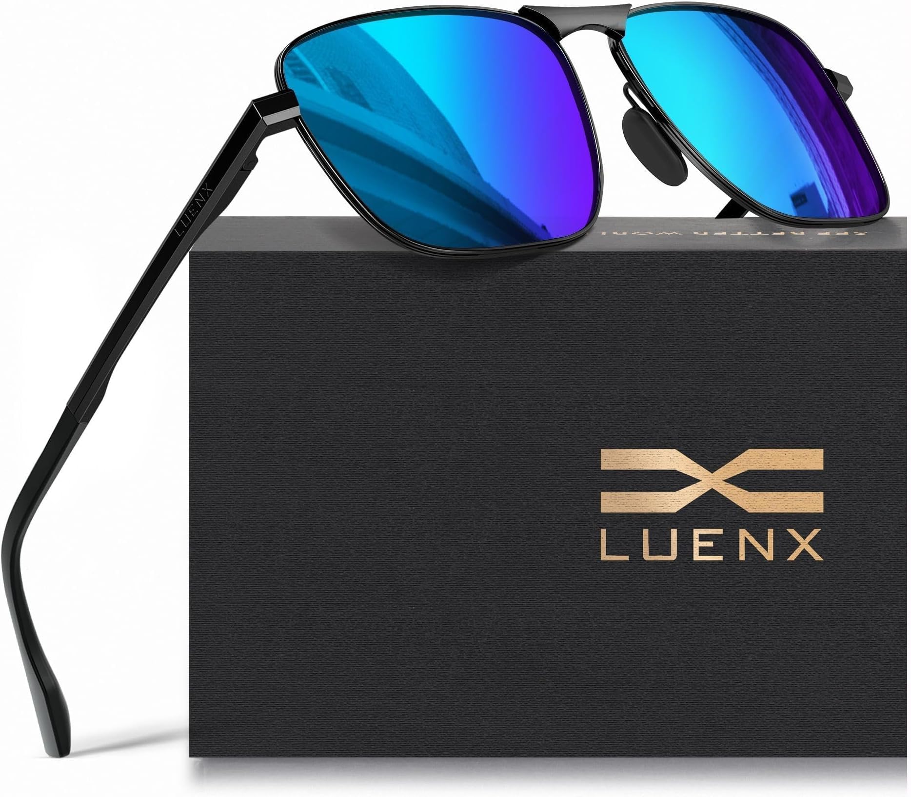 Rectangular Polarized Aviator Sunglasses for Men Square Retro Shades Driving UV400 Protection