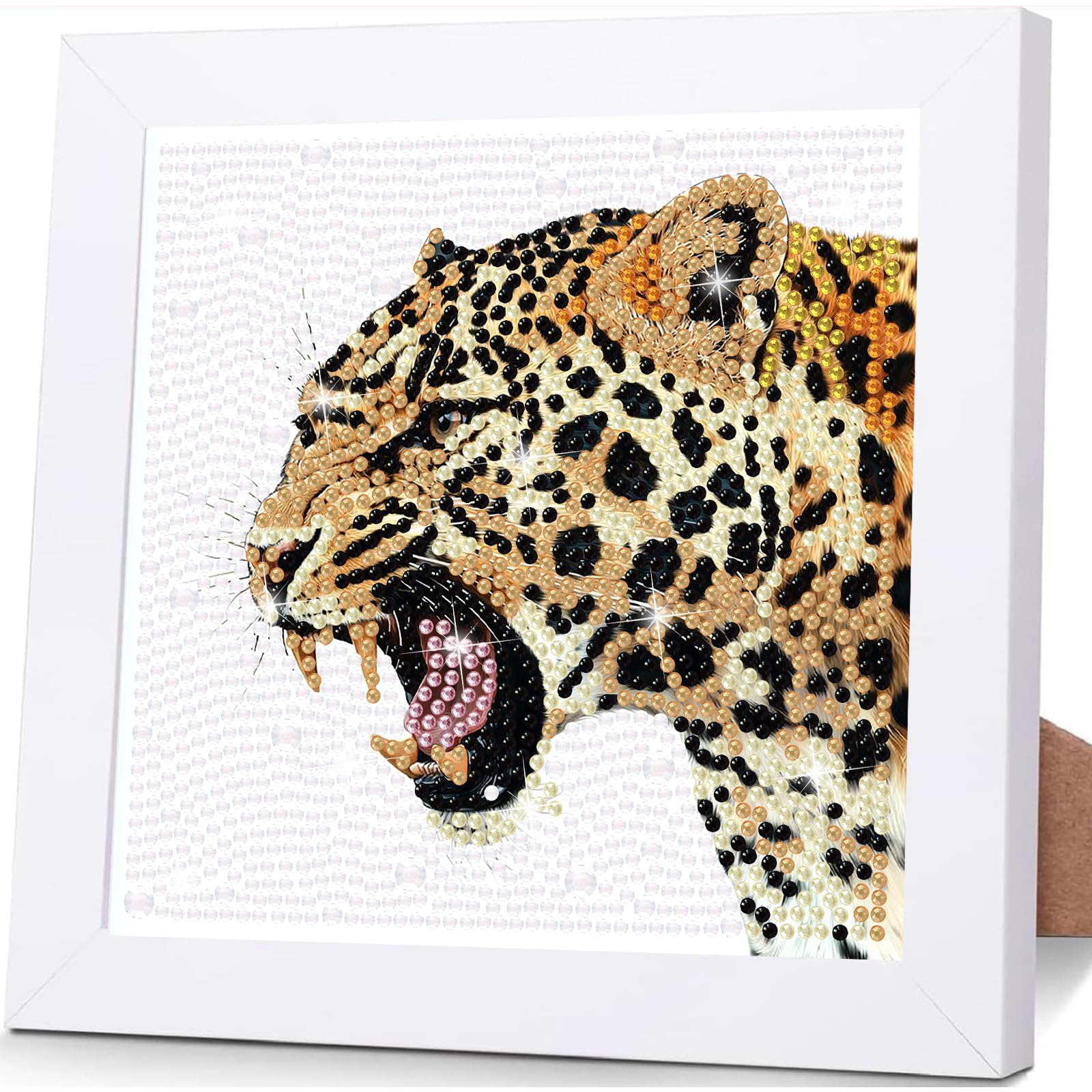 HEIBAGO Cheetah Diamond Art Painting with Frame, Animals Diamond Art Kits for Kids Full Drill Diamond Painting Kits DIY Cartoon Gem Art Kits with Frame DIY Educational Craft for Kids(7×7inch)