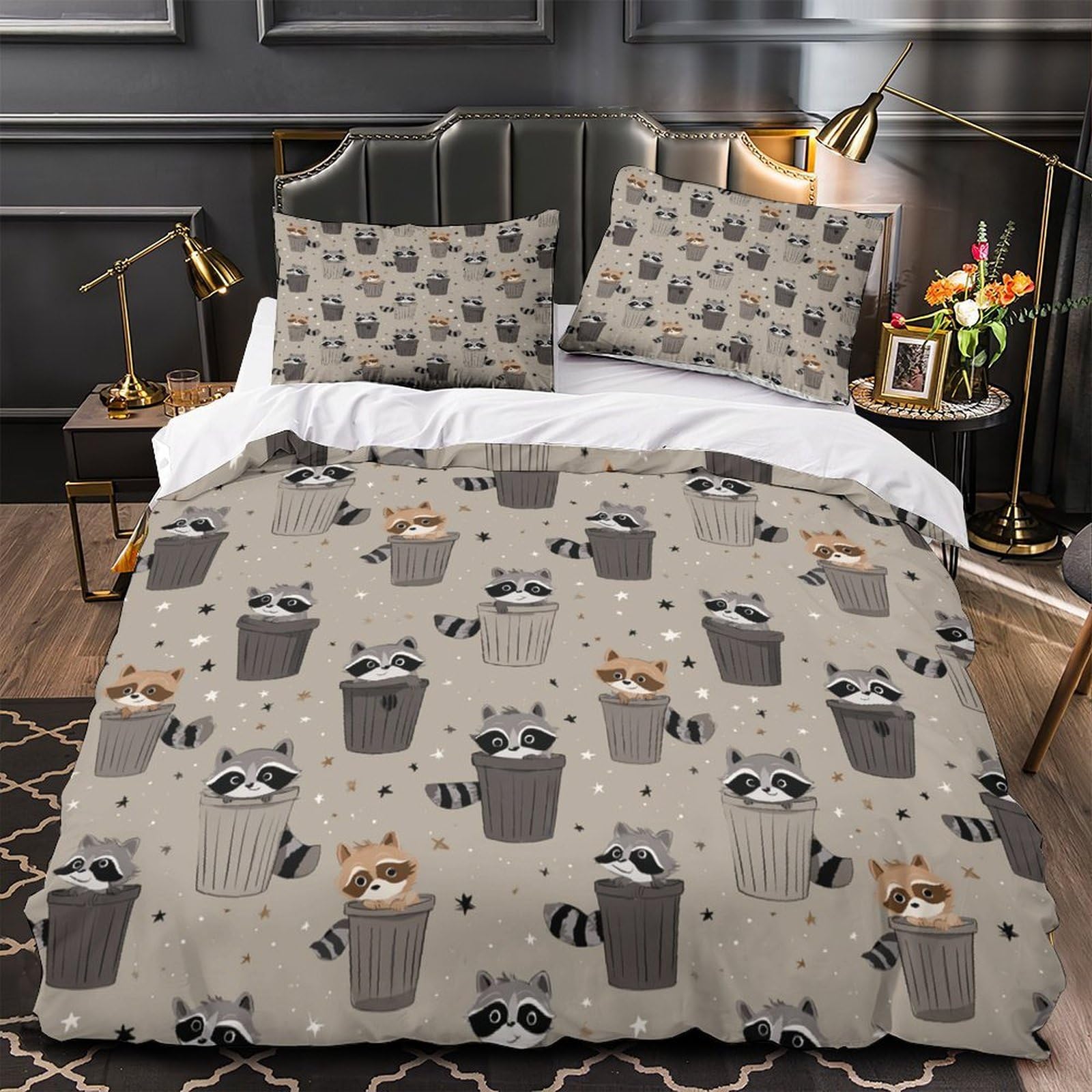 Parure de lit raton laveur en microfibre résistante et douce pour lit simple