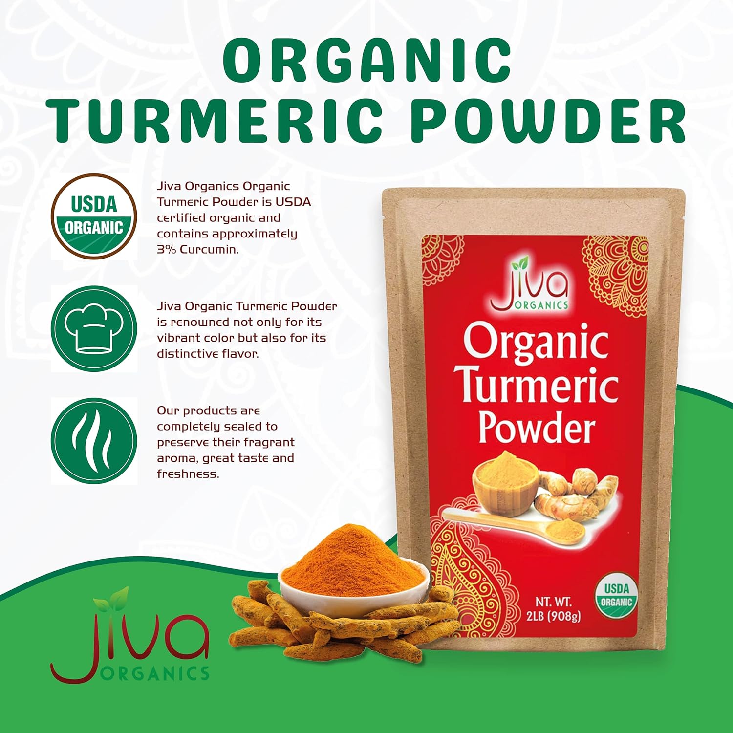 Organic Turmeric Powder 2 LB Bulk Bag - Lab Tested, 100% Raw with Curcumin, Reports Available, Pure, USDA Organic & Non-GMO from India by Jiva Organics - Image 4