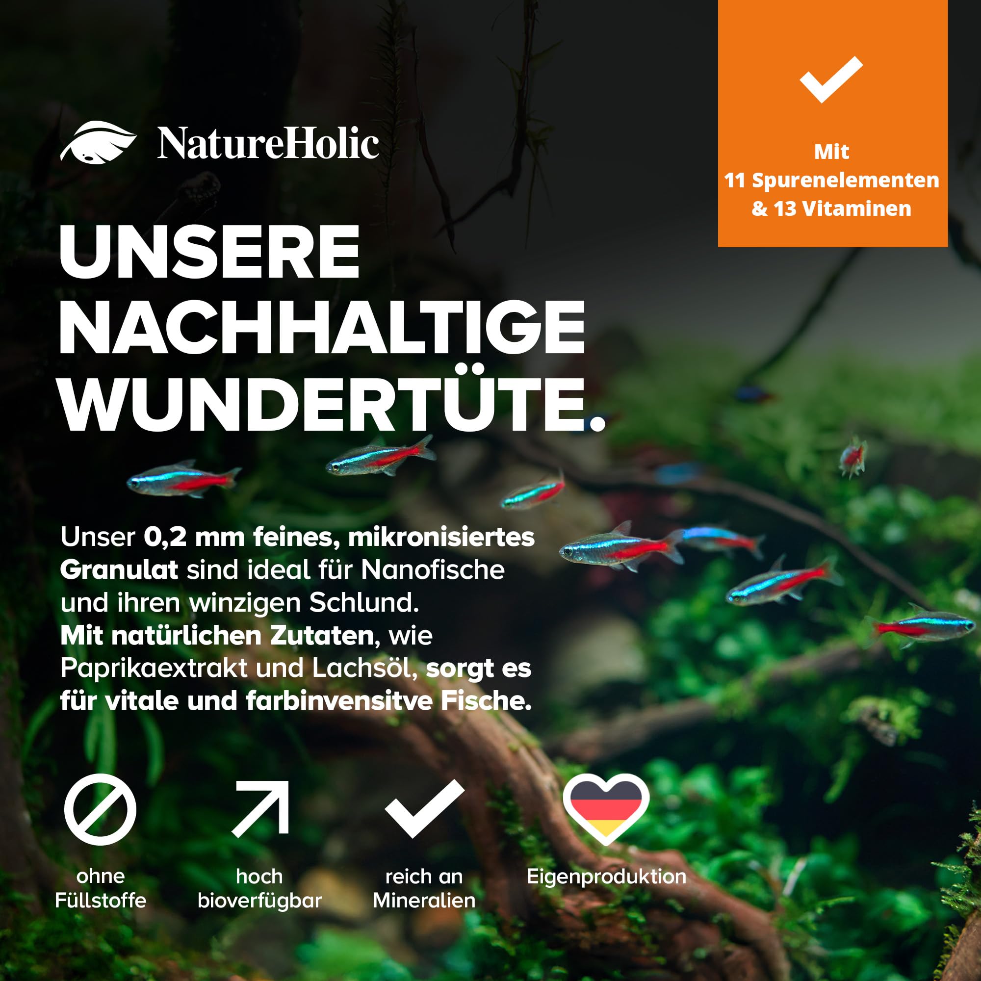 NatureHolic Nanofeed - Mini-visvoer - speciaal voer voor nano-vissen - voor een goede voorraad - zachte productie - fijne korrels - Made in Germany - 50 ml NatureHolic Nanofeed - Mini-visvoer - speciaal voer voor nano-vissen - voor een goede voorraad - zachte productie - fijne korrels - Made in Germany - 50 ml