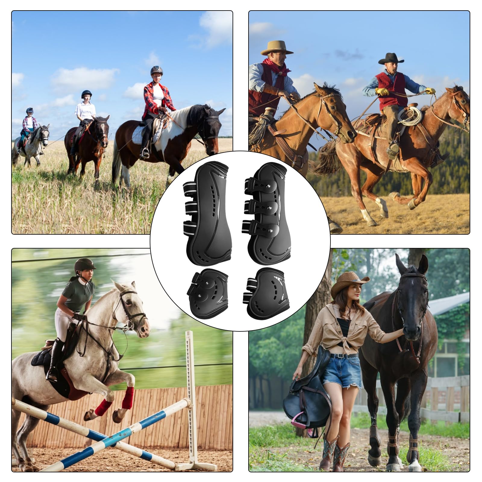Set di Tendine per Cavallo, Horses Stinchiere Mesh Boots Set 4 Pezzi,Stivali per Gambe da Cavallo,Ghette da Salto,Cavallo Anteriore Posteriore Gamba Shock Absorbing Show Competition Leg Protection,L
