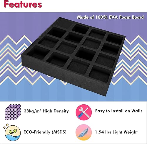 Miniatura 3 de Foroomaco 4 difusores acústicos de EVA de 12 x 12 x 2 pulgadas (total 24 x 24 x 2 pulgadas), paneles acústicos Qrd estilo gofre, difusores de sonido