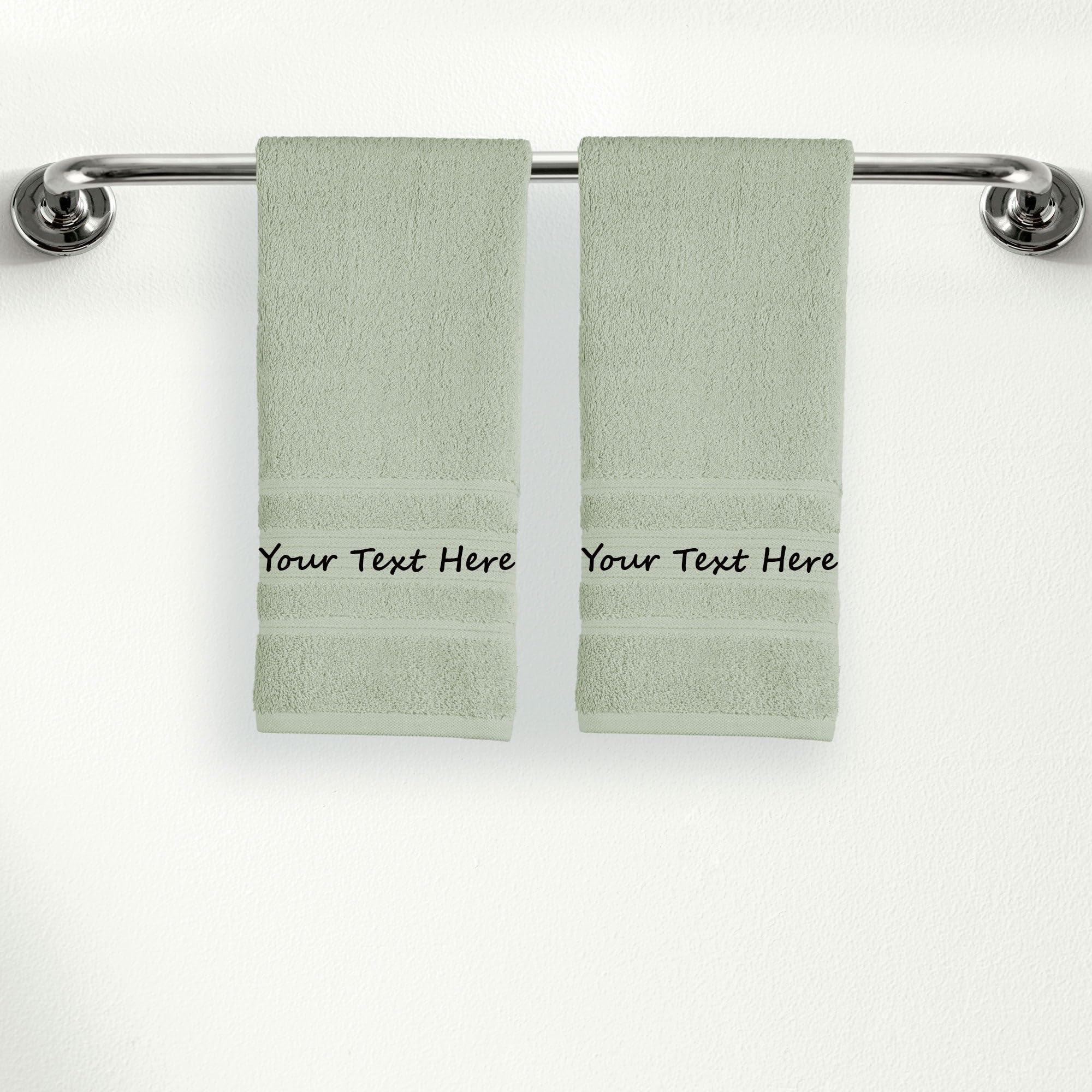 Qute Home Personalized Custom 2-Piece Hand Towels Set – 100% Cotton, Soft & Absorbent – Embroidered Name or Monogram – Hotel Towels for Bathroom, Spa,