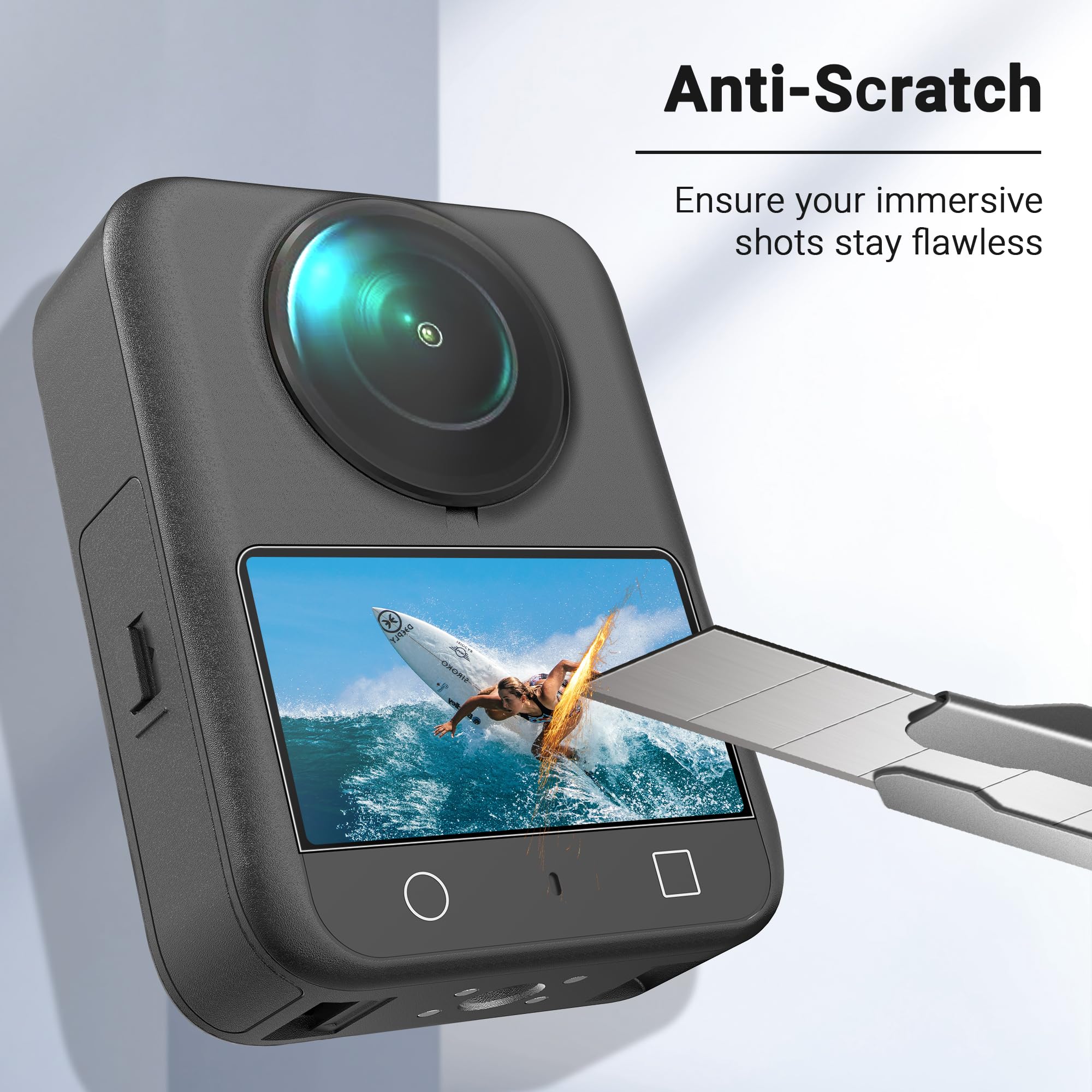 CYNOVA OSMO 360 - Pellicola protettiva per display per DJI OSMO 360, con kit di calibrazione per auto, in vetro temperato durezza 9H, per protezione DJI OSMO 360, OSMO 360, set di accessori (2 pezzi)