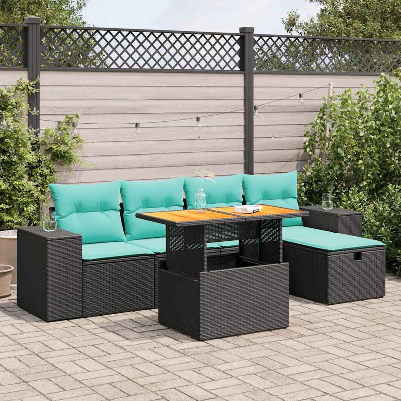 Tidyard Set Divano Giardino 6 pz con Cuscini, Materiale polyrattan Resistente, Spazio di conservazione con Custodia Impermeabile, Cuscini sfoderabili e Lavabili, per Arredamento da Esterno