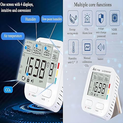 Miniatura 4 de Monitor de calidad del aire interior, CO, monitor de temperatura y humedad, adecuado para espacios sin enchufes como dormitorios en el hogar, salas