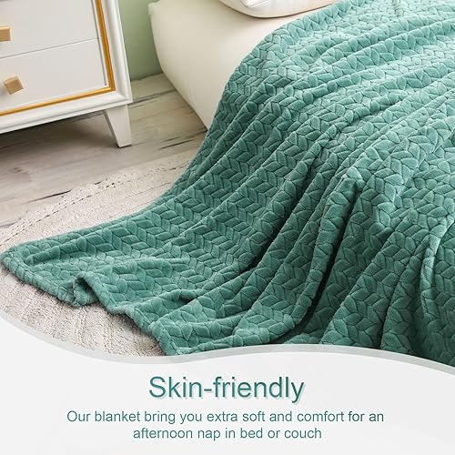 Miniatura 6 de Exclusivo Mezcla Fleece King Size Blanket for Bed, 90x104 Inches Soft Cozy Jacquard Flannel Blankets, Lightweight Fuzzy Plush Warm for Women, Celadon